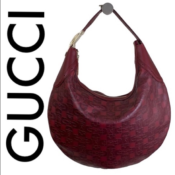 Gucci Handbags - GUCCI RED / BURGUNDY LEATHER FULL SIZE HOBO BAG